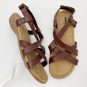 MINNETONKA Sunny Slingback Sandals Womens 7W Flat Strappy Brown Leather